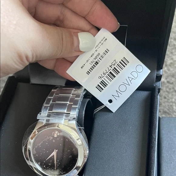 NWT- VIDEO- Movado Men's Elegant Silver and Black Watch - Picture 3 of 9